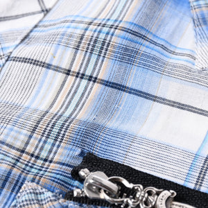 CHROME HEARTS BS Flare Patch Long Sleeve Shirt Size XS Cross Ball Button Dagger Zip Check Pattern Blue Good Condition Used 4a001958