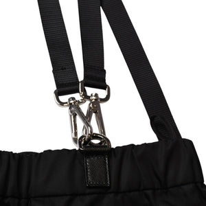 極美品 PRADA プラダ ポーチ付きRe-Nylon サスペンダーパンツ トライアングルポーチ ブラック シルバー金具 サスペンダー ナイロン メタルプレート 中古 4a001962