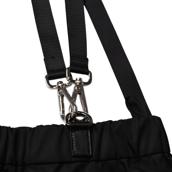 極美品 PRADA プラダ ポーチ付きRe-Nylon サスペンダーパンツ トライアングルポーチ ブラック シルバー金具 サスペンダー ナイロン メタルプレート 中古 4a001962