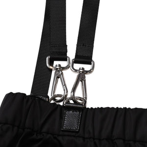 極美品 PRADA プラダ ポーチ付きRe-Nylon サスペンダーパンツ トライアングルポーチ ブラック シルバー金具 サスペンダー ナイロン メタルプレート 中古 4a001962