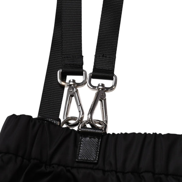 極美品 PRADA プラダ ポーチ付きRe-Nylon サスペンダーパンツ トライアングルポーチ ブラック シルバー金具 サスペンダー ナイロン メタルプレート 中古 4a001962