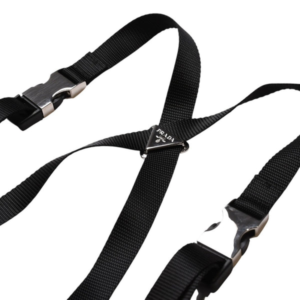 極美品 PRADA プラダ ポーチ付きRe-Nylon サスペンダーパンツ トライアングルポーチ ブラック シルバー金具 サスペンダー ナイロン メタルプレート 中古 4a001962