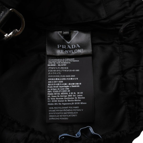極美品 PRADA プラダ ポーチ付きRe-Nylon サスペンダーパンツ トライアングルポーチ ブラック シルバー金具 サスペンダー ナイロン メタルプレート 中古 4a001962
