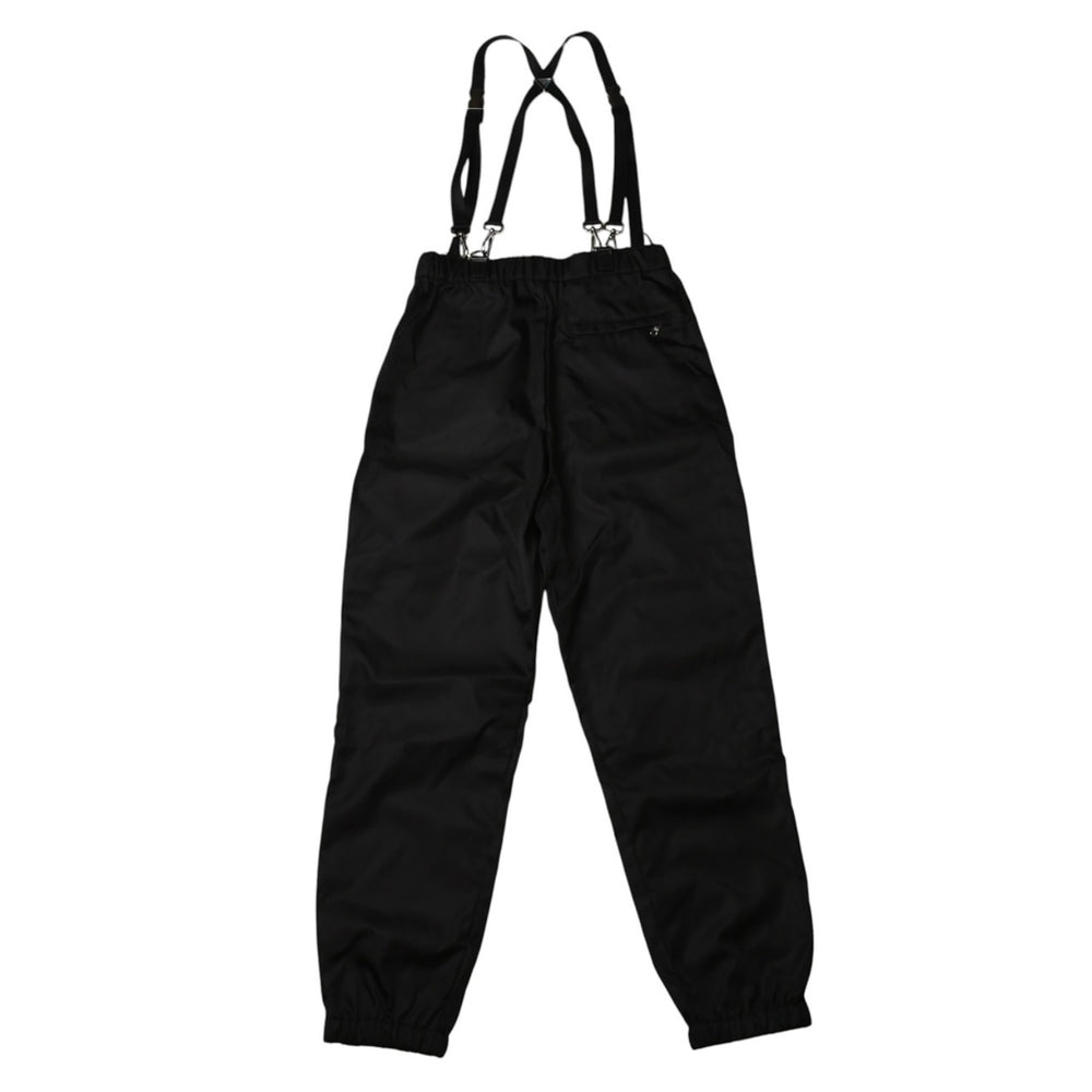 極美品 PRADA プラダ ポーチ付きRe-Nylon サスペンダーパンツ トライアングルポーチ ブラック シルバー金具 サスペンダー ナイロン メタルプレート 中古 4a001962