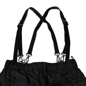 極美品 PRADA プラダ ポーチ付きRe-Nylon サスペンダーパンツ トライアングルポーチ ブラック シルバー金具 サスペンダー ナイロン メタルプレート 中古 4a001962