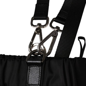 極美品 PRADA プラダ ポーチ付きRe-Nylon サスペンダーパンツ トライアングルポーチ ブラック シルバー金具 サスペンダー ナイロン メタルプレート 中古 4a001962