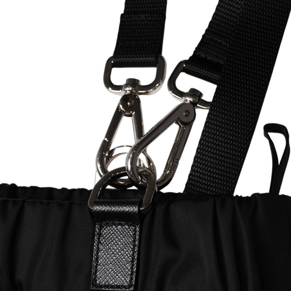 極美品 PRADA プラダ ポーチ付きRe-Nylon サスペンダーパンツ トライアングルポーチ ブラック シルバー金具 サスペンダー ナイロン メタルプレート 中古 4a001962