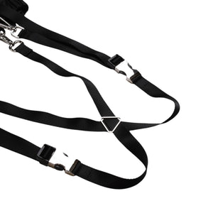 極美品 PRADA プラダ ポーチ付きRe-Nylon サスペンダーパンツ トライアングルポーチ ブラック シルバー金具 サスペンダー ナイロン メタルプレート 中古 4a001962