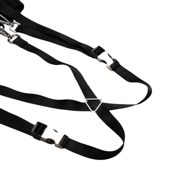 極美品 PRADA プラダ ポーチ付きRe-Nylon サスペンダーパンツ トライアングルポーチ ブラック シルバー金具 サスペンダー ナイロン メタルプレート 中古 4a001962