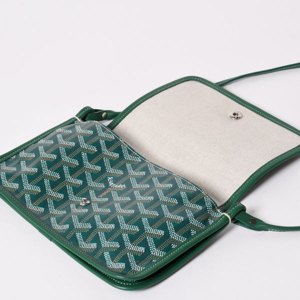 新品同様 GOYARD ゴヤール プリュメ ポーチウォレット ショルダーバッグ PLUMETPMLTY09CL09P レザー グリーン シルバー金具 中古 4a002470