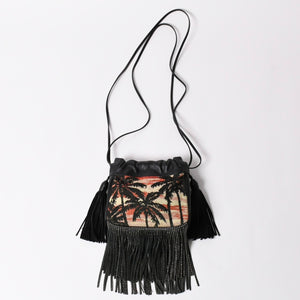 極美品 YSL サンローラン カハラバッグ ショルダーバッグ サンセット フリンジ バケットバッグ スモール 412691 中古 4a002733