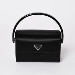 極美品 PRADA プラダ ハンドバッグ サテン ミニ バニティ トライアングルロゴ 三角ロゴプレート アセテート ブラック 中古 4a001984