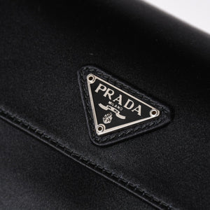 極美品 PRADA プラダ ハンドバッグ サテン ミニ バニティ トライアングルロゴ 三角ロゴプレート アセテート ブラック 中古 4a001984