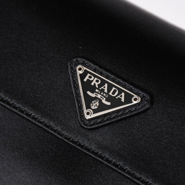 極美品 PRADA プラダ ハンドバッグ サテン ミニ バニティ トライアングルロゴ 三角ロゴプレート アセテート ブラック 中古 4a001984