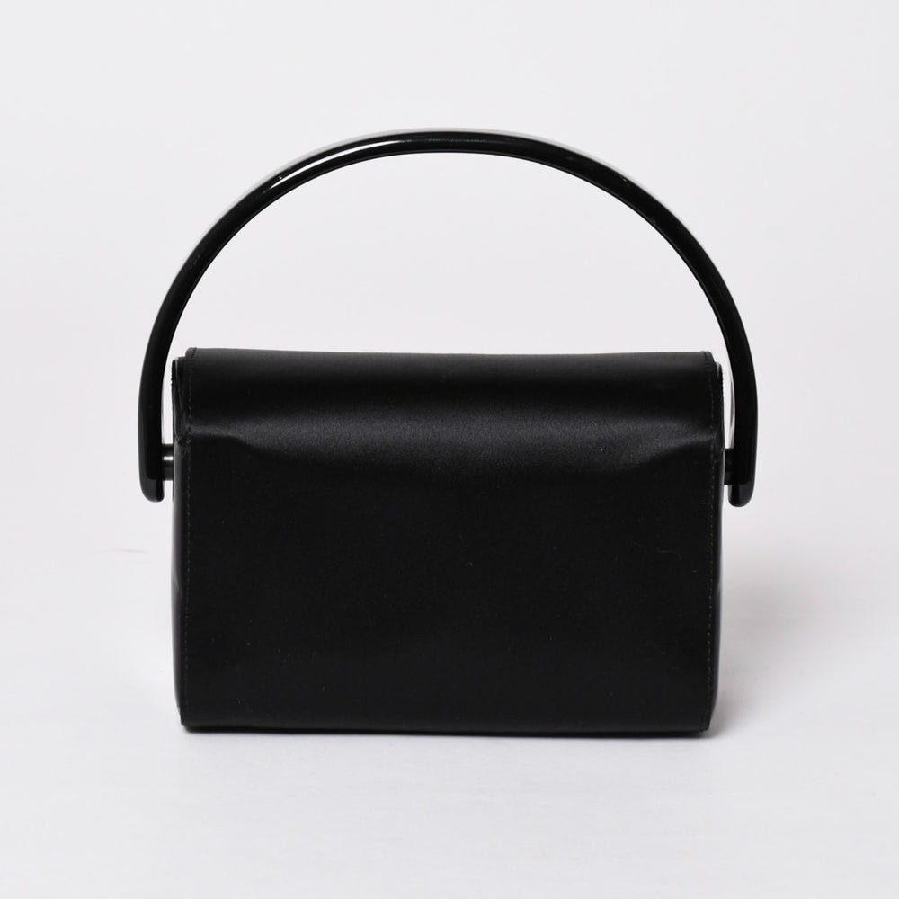 極美品 PRADA プラダ ハンドバッグ サテン ミニ バニティ トライアングルロゴ 三角ロゴプレート アセテート ブラック 中古 4a001984