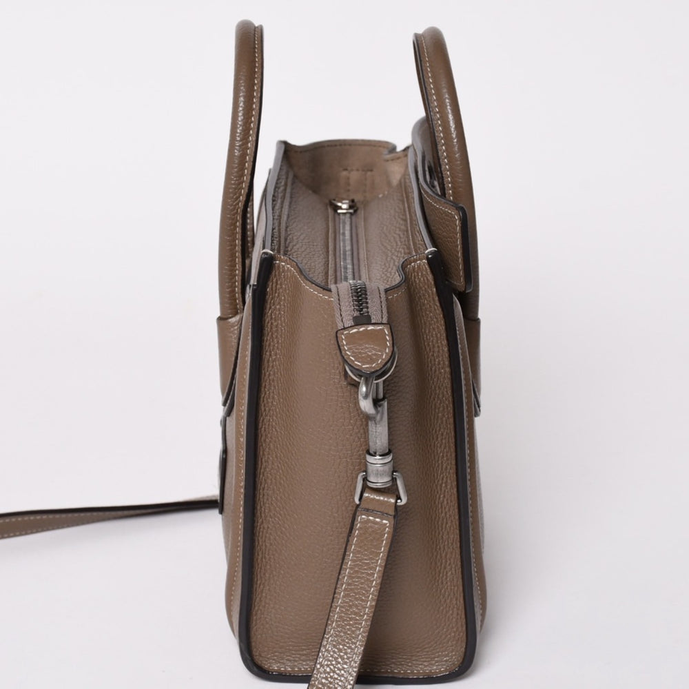 Very Good Condition CELINE Handbag Shoulder Bag 2way Luggage Nano Shopper Calfskin Metal Black Hardware Suri Beige Used 4a002846