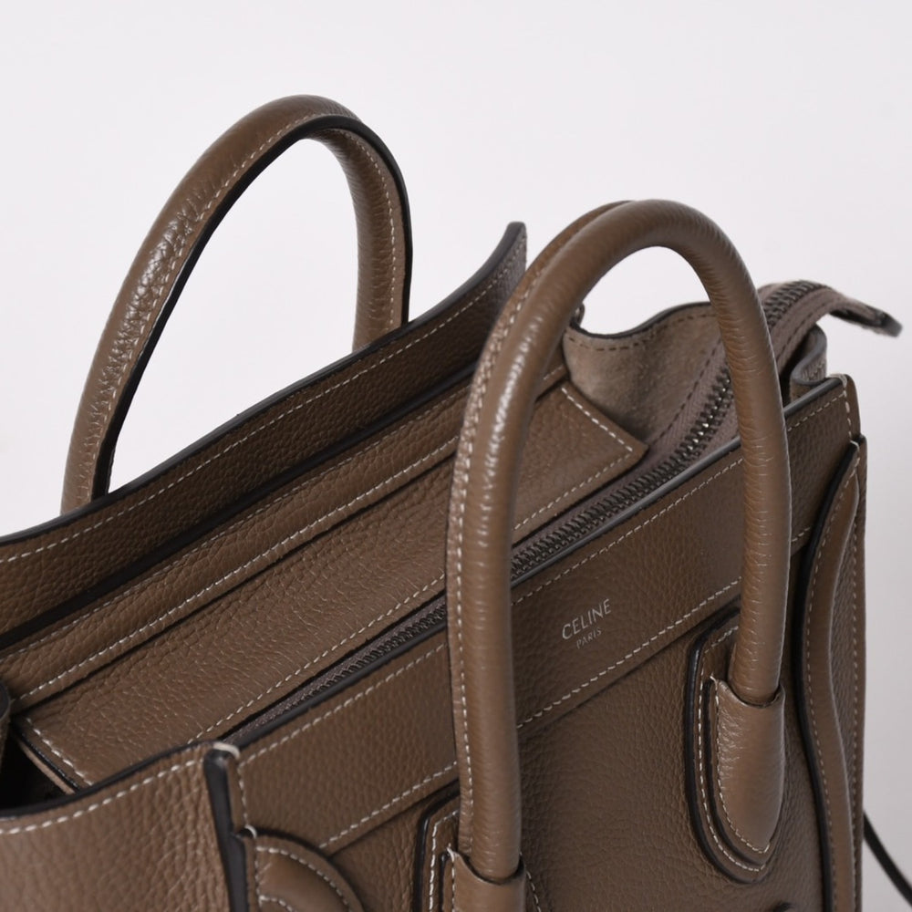 極美品 CELINE セリーヌ ハンドバッグ ショルダーバッグ 2way ラゲージナノショッパー カーフスキン メタルブラック金具 スリ ベージュ 中古 4a002846