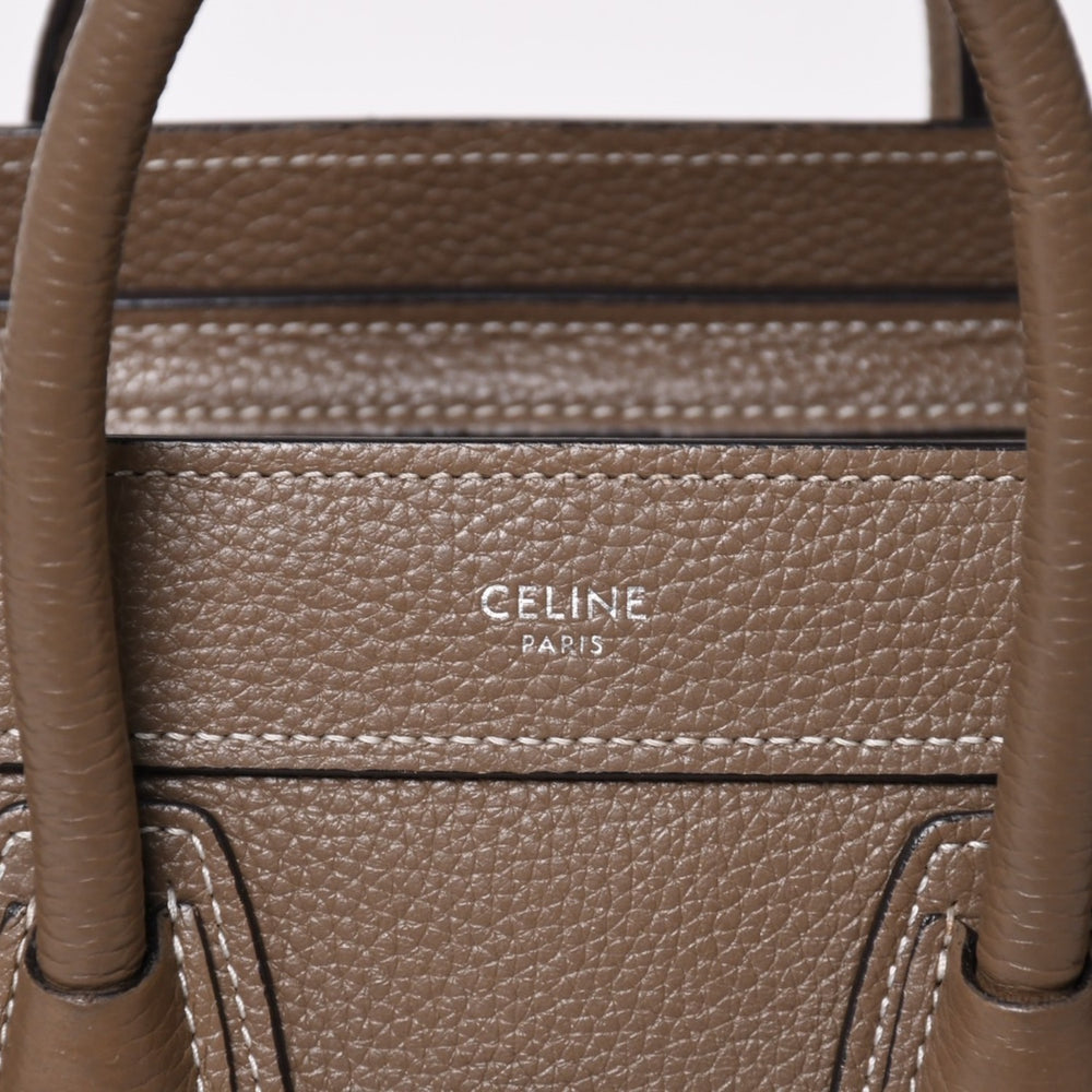 極美品 CELINE セリーヌ ハンドバッグ ショルダーバッグ 2way ラゲージナノショッパー カーフスキン メタルブラック金具 スリ ベージュ 中古 4a002846