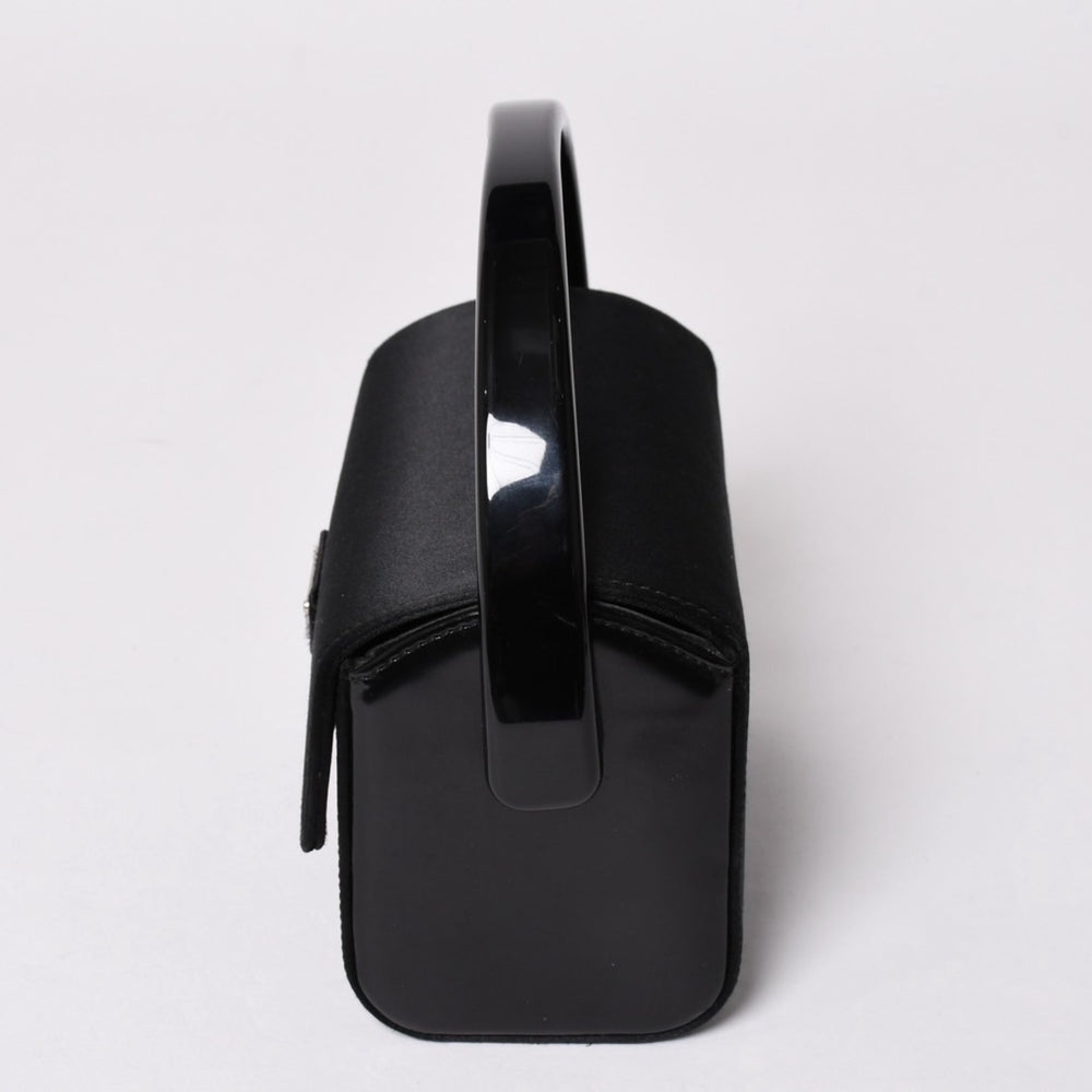 Very Good Condition PRADA Handbag Satin Mini Vanity Triangle Logo Triangle Logo Plate Acetate Black Used 4a001984