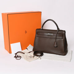 極美品 HERMES エルメス ケリー32 内縫い エベンヌ □K刻印 トリヨンクレマンス シルバー金具 ハンドバッグ 2WAY 中古 4a002814