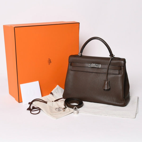 極美品 HERMES エルメス ケリー32 内縫い エベンヌ □K刻印 トリヨンクレマンス シルバー金具 ハンドバッグ 2WAY 中古 4a002814