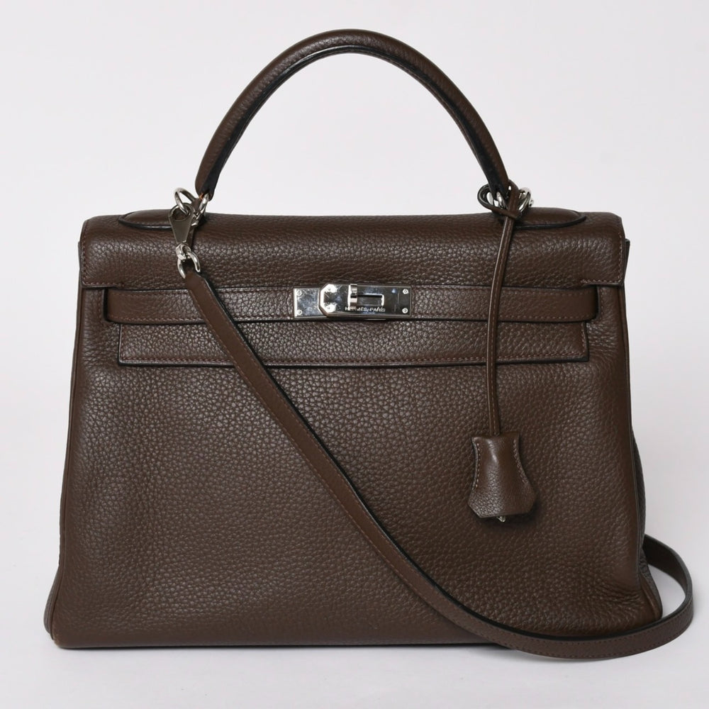 極美品 HERMES エルメス ケリー32 内縫い エベンヌ □K刻印 トリヨンクレマンス シルバー金具 ハンドバッグ 2WAY 中古 4a002814