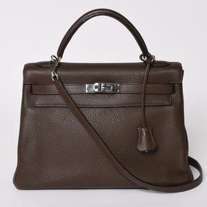 極美品 HERMES エルメス ケリー32 内縫い エベンヌ □K刻印 トリヨンクレマンス シルバー金具 ハンドバッグ 2WAY 中古 4a002814
