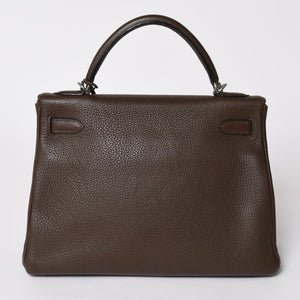 極美品 HERMES エルメス ケリー32 内縫い エベンヌ □K刻印 トリヨンクレマンス シルバー金具 ハンドバッグ 2WAY 中古 4a002814