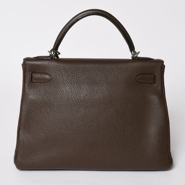 極美品 HERMES エルメス ケリー32 内縫い エベンヌ □K刻印 トリヨンクレマンス シルバー金具 ハンドバッグ 2WAY 中古 4a002814