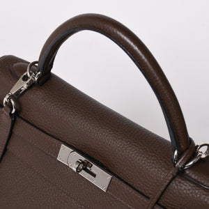 極美品 HERMES エルメス ケリー32 内縫い エベンヌ □K刻印 トリヨンクレマンス シルバー金具 ハンドバッグ 2WAY 中古 4a002814