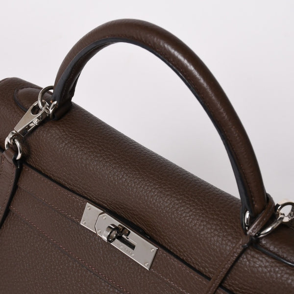 極美品 HERMES エルメス ケリー32 内縫い エベンヌ □K刻印 トリヨンクレマンス シルバー金具 ハンドバッグ 2WAY 中古 4a002814
