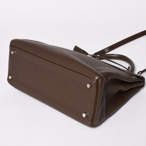 極美品 HERMES エルメス ケリー32 内縫い エベンヌ □K刻印 トリヨンクレマンス シルバー金具 ハンドバッグ 2WAY 中古 4a002814