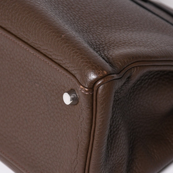 極美品 HERMES エルメス ケリー32 内縫い エベンヌ □K刻印 トリヨンクレマンス シルバー金具 ハンドバッグ 2WAY 中古 4a002814