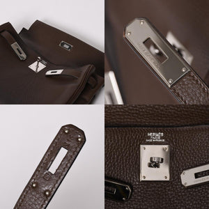 極美品 HERMES エルメス ケリー32 内縫い エベンヌ □K刻印 トリヨンクレマンス シルバー金具 ハンドバッグ 2WAY 中古 4a002814