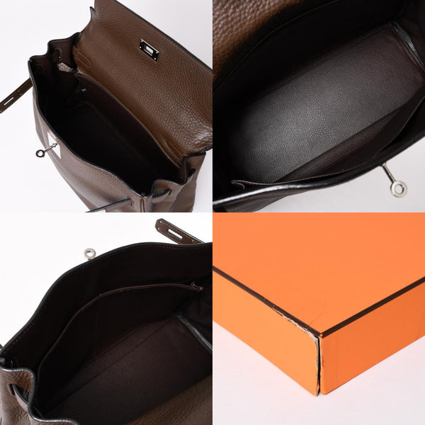 極美品 HERMES エルメス ケリー32 内縫い エベンヌ □K刻印 トリヨンクレマンス シルバー金具 ハンドバッグ 2WAY 中古 4a002814
