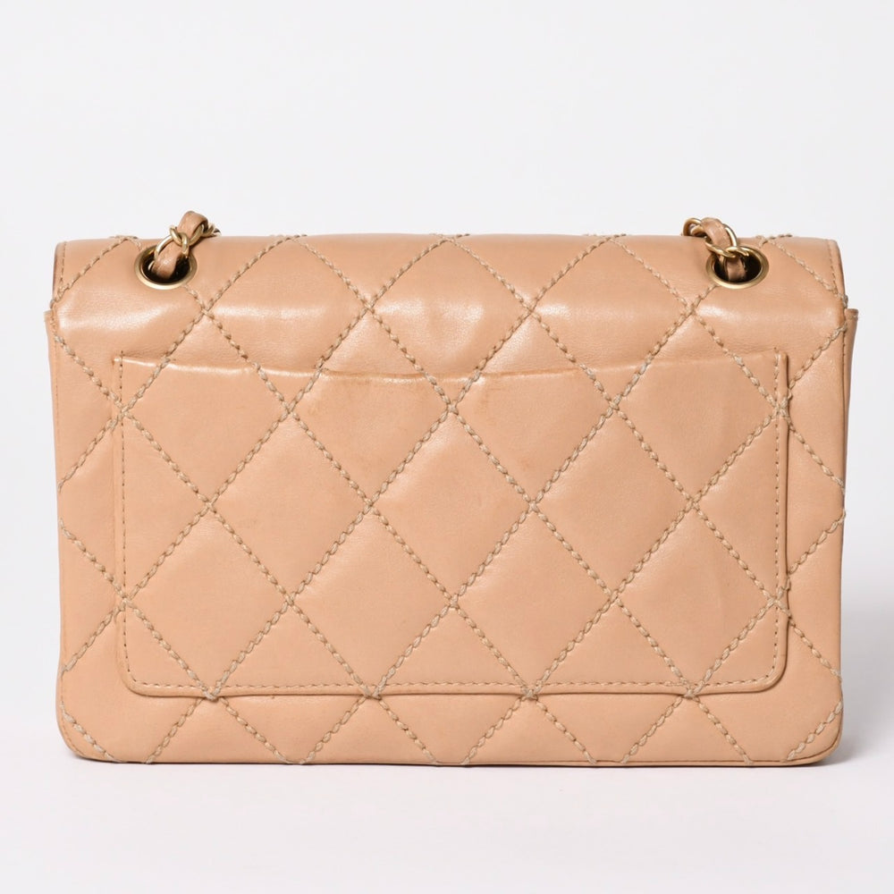 CHANEL Wild Stitch Matelasse 25 Chain Shoulder Bag No. 8 Coco Mark Calfskin Beige Good Condition Used 4a001987