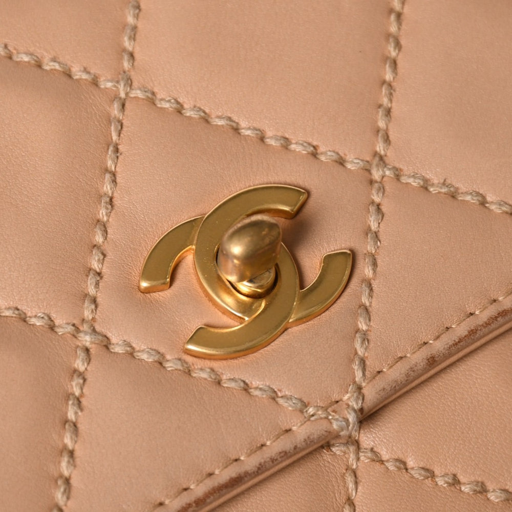CHANEL Wild Stitch Matelasse 25 Chain Shoulder Bag No. 8 Coco Mark Calfskin Beige Good Condition Used 4a001987