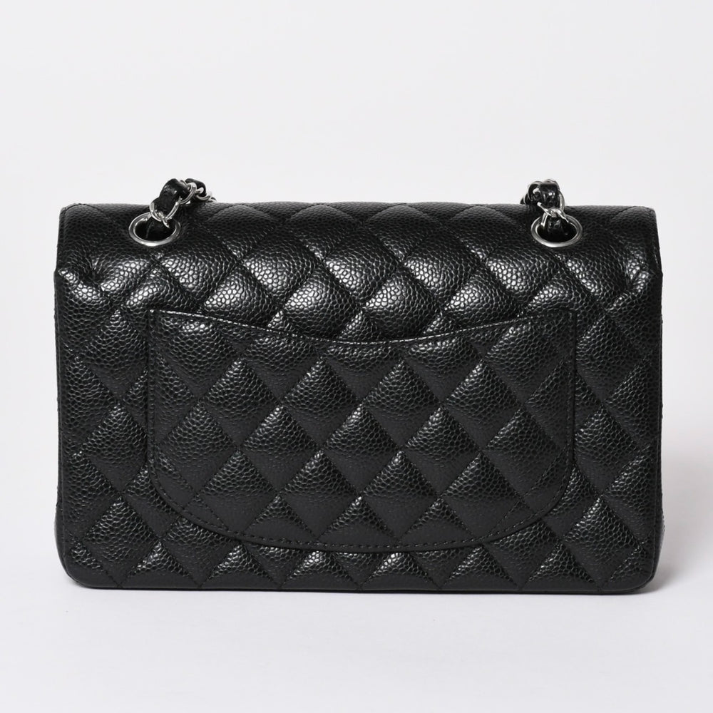 Unused CHANEL W flap chain shoulder bag Matelasse 23 caviar skin black silver hardware random used 4a002446