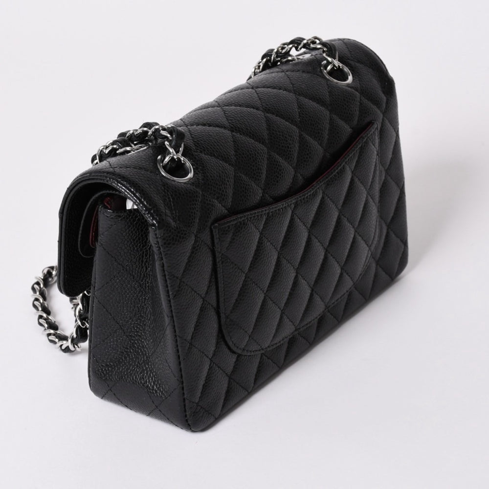 Unused CHANEL W flap chain shoulder bag Matelasse 23 caviar skin black silver metal fittings random used 4a002446