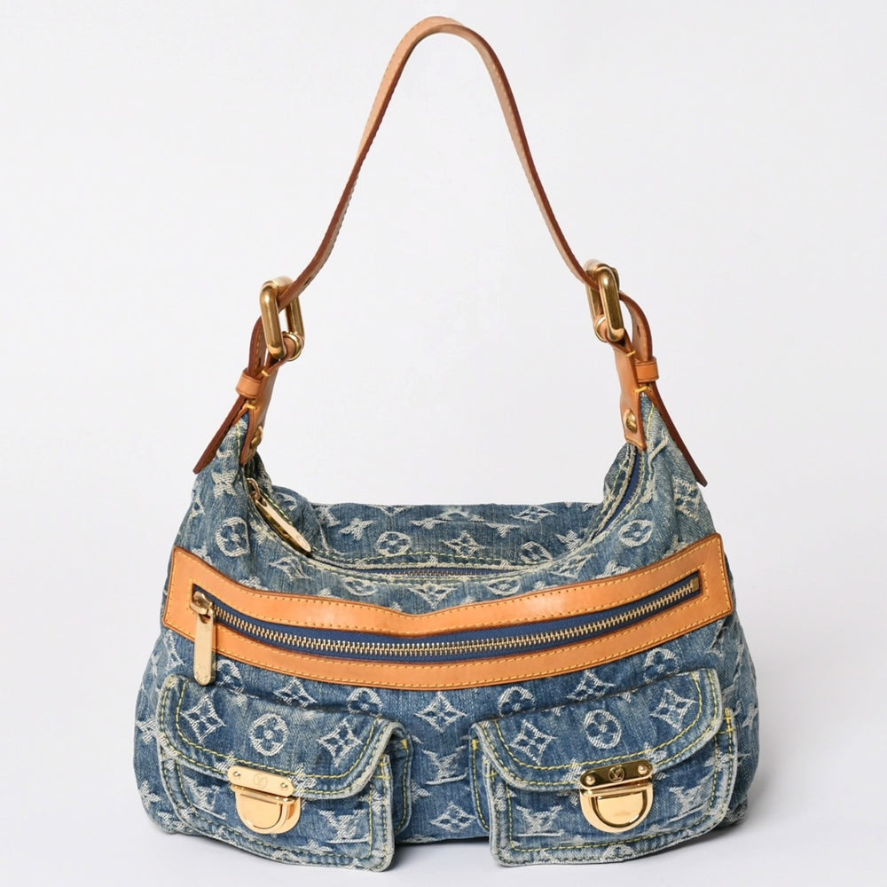 LOUIS VUITTON Monogram Denim Baggy PM Shoulder Bag One Shoulder M95049 Indigo Blue Good Condition Used 4a001981