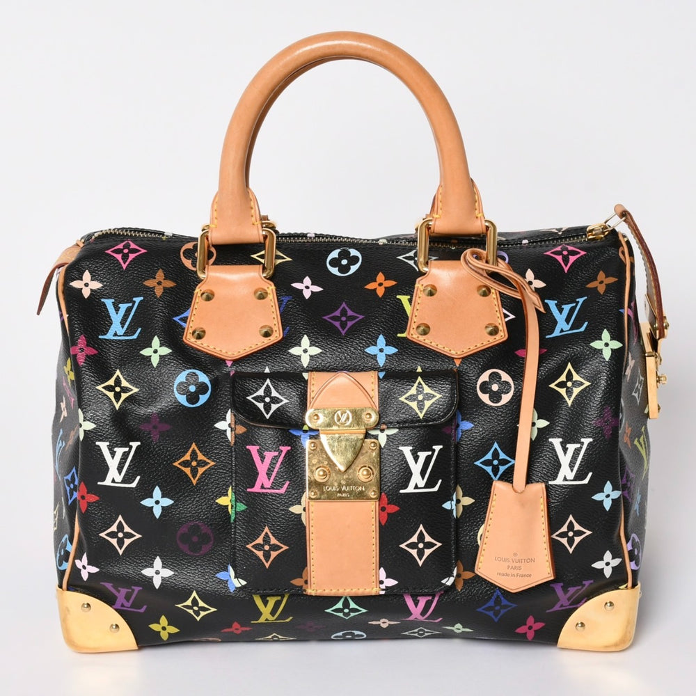 極美品 LOUIS VUITTON ルイヴィトン スピーディ30 ハンドバッグ M92642 モノグラム マルチカラー ブラック ゴールド金具 村上隆 中古 4a001995