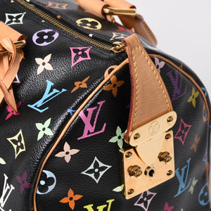 極美品 LOUIS VUITTON ルイヴィトン スピーディ30 ハンドバッグ M92642 モノグラム マルチカラー ブラック ゴールド金具 村上隆 中古 4a001995