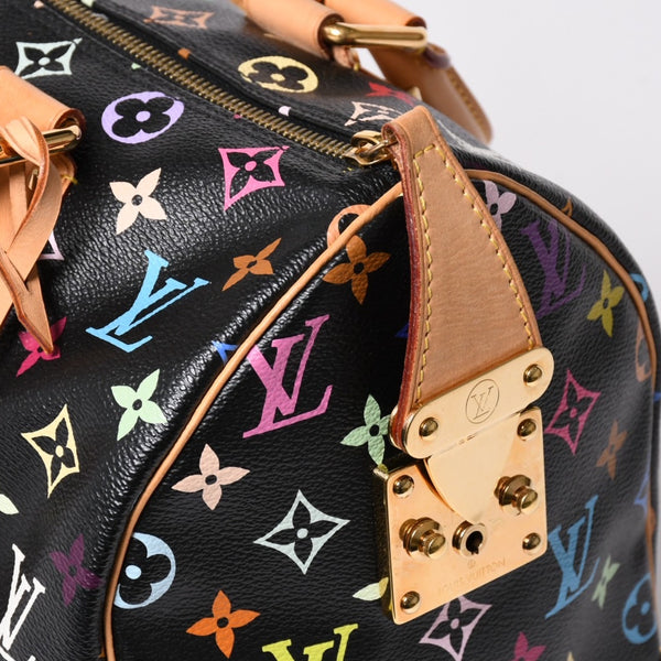 極美品 LOUIS VUITTON ルイヴィトン スピーディ30 ハンドバッグ M92642 モノグラム マルチカラー ブラック ゴールド金具 村上隆 中古 4a001995