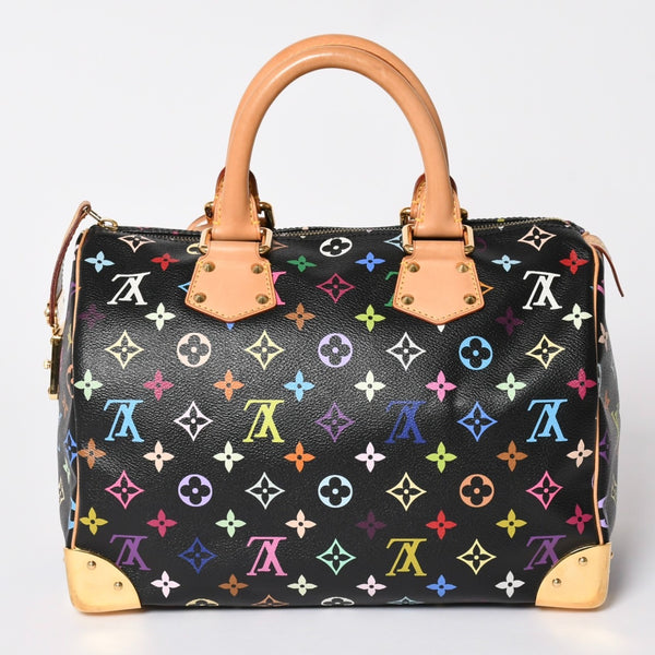 極美品 LOUIS VUITTON ルイヴィトン スピーディ30 ハンドバッグ M92642 モノグラム マルチカラー ブラック ゴールド金具 村上隆 中古 4a001995