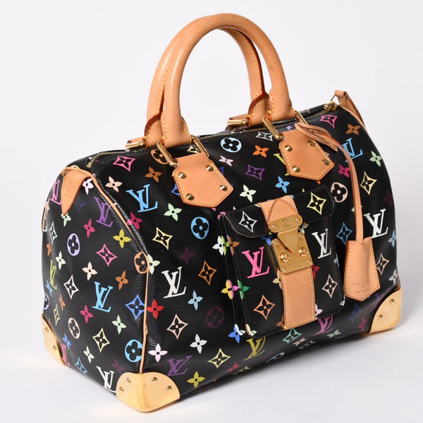 極美品 LOUIS VUITTON ルイヴィトン スピーディ30 ハンドバッグ M92642 モノグラム マルチカラー ブラック ゴールド金具 村上隆 中古 4a001995