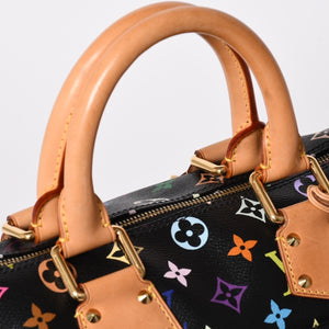 極美品 LOUIS VUITTON ルイヴィトン スピーディ30 ハンドバッグ M92642 モノグラム マルチカラー ブラック ゴールド金具 村上隆 中古 4a001995