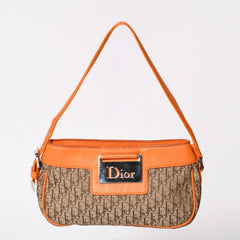 Christian Dior クリスチャンディオール ストリートシックトロッター柄ワンショルダーバッグ キャンバス ガリアーノ期 オレンジ ベージュ レザー CM1015 美品 中古 4a002023