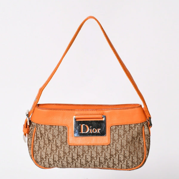 Christian Dior クリスチャンディオール ストリートシックトロッター柄ワンショルダーバッグ キャンバス ガリアーノ期 オレンジ ベージュ レザー CM1015 美品 中古 4a002023