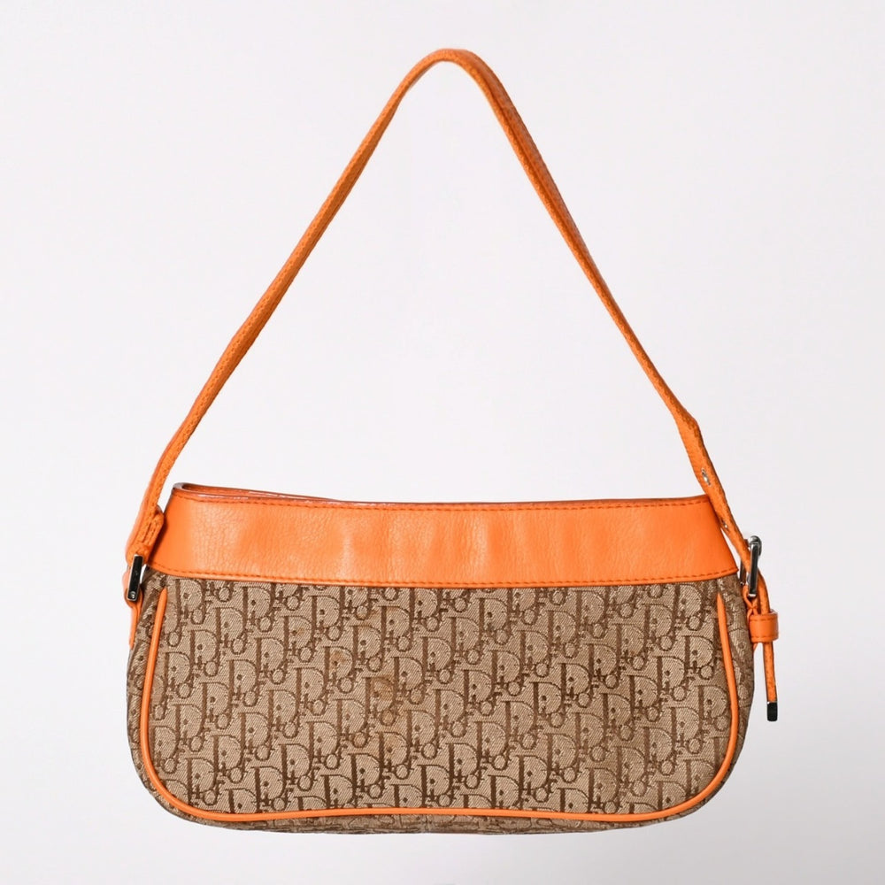 Christian Dior Street Chic Trotter Pattern One Shoulder Bag Canvas Galliano Period Orange Beige Leather CM1015 Good Condition Used 4a002023