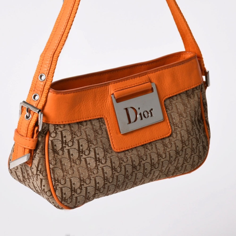Christian Dior クリスチャンディオール ストリートシックトロッター柄ワンショルダーバッグ キャンバス ガリアーノ期 オレンジ ベージュ レザー CM1015 美品 中古 4a002023